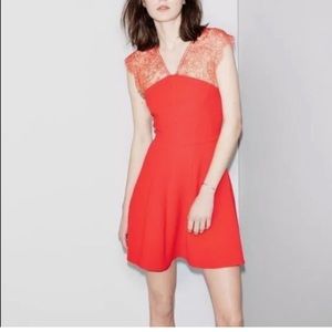 The kooples red dress with lace sleeves a line holiday